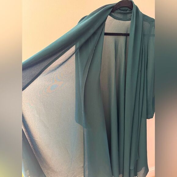 Vintage Boho Handmade Anonymous Emerald Green Ruffle Evening Jacket Duster L/XL - Picture 5 of 7